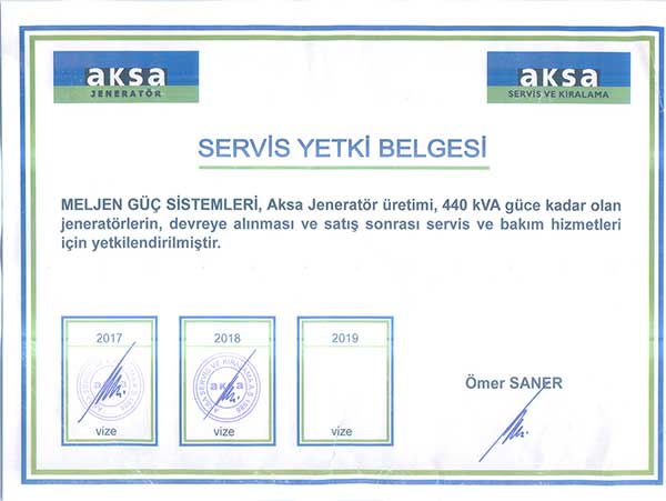 AKSA JENERATÖR YETKİ BELGESİ